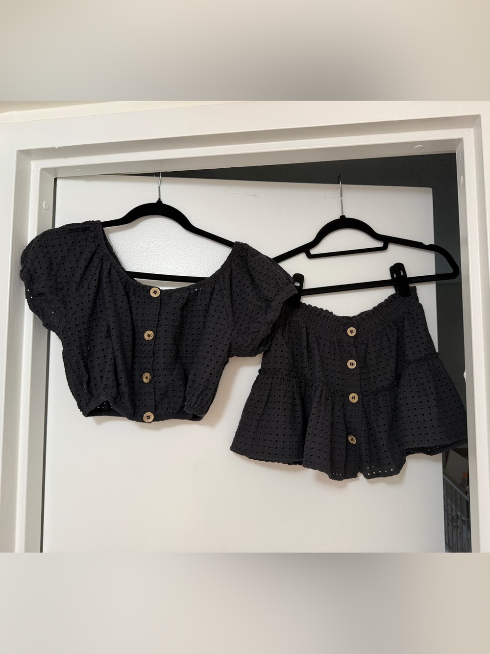 Eberjey SET Navy Blue Eyelet Button Front Crop Top & Mini Skirt NEVER WORN